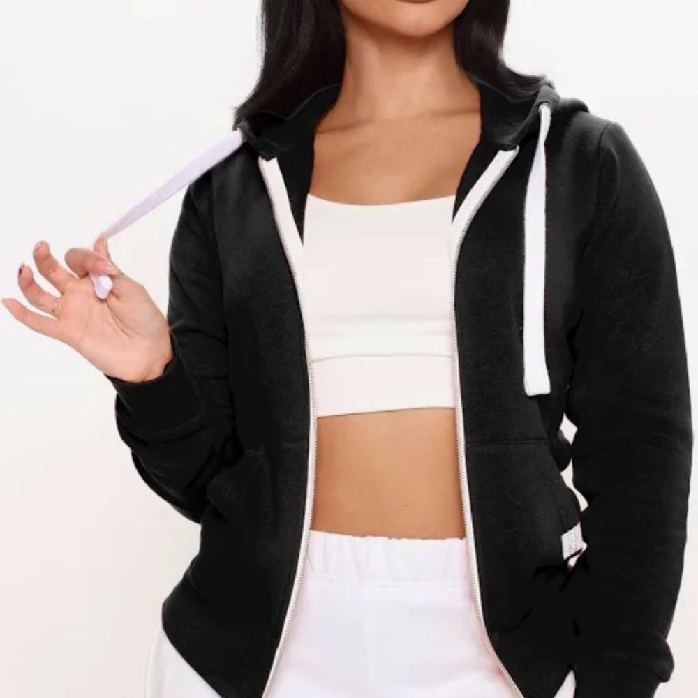 Fashion Nova Black Hoodie with White Accents